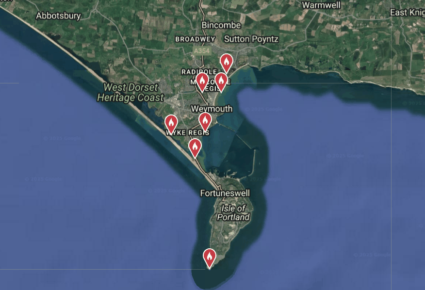 Map of the Weymouth birding trip