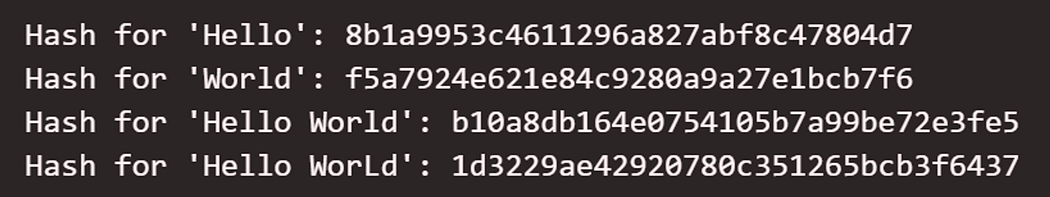 md5 hashes of four similar strings